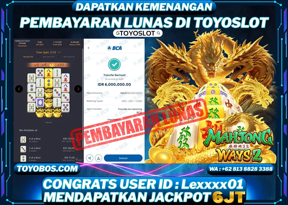 TOYOSLOT - BUKTI KEMENANGAN Mahjong Ways 2 Rp6,000,000,- LUNAS